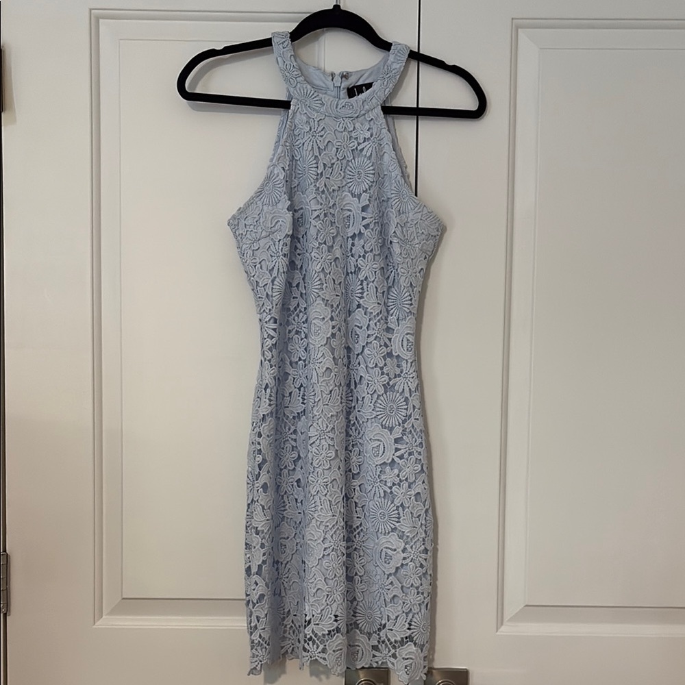 Lulus Love Poem Light Blue Lace Mini Dress